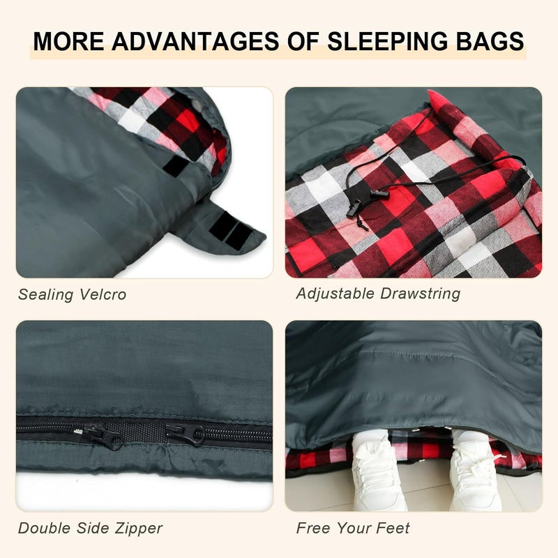 POEPORE Double Sleeping Bag Flannel for Adults with 2 Pillows 2 Person Sleeping Bags Camping XXL Queen Size Two Person Sleeping Bag for Cold Weather - Image 5
